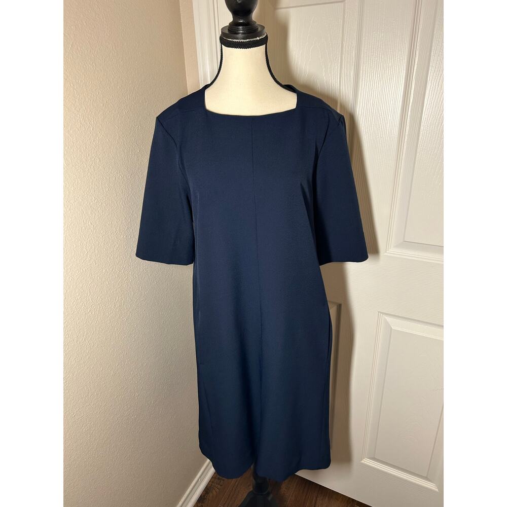 MM LaFleur 3/4 Sleeve Navy Blue Sheath Dress Size 14